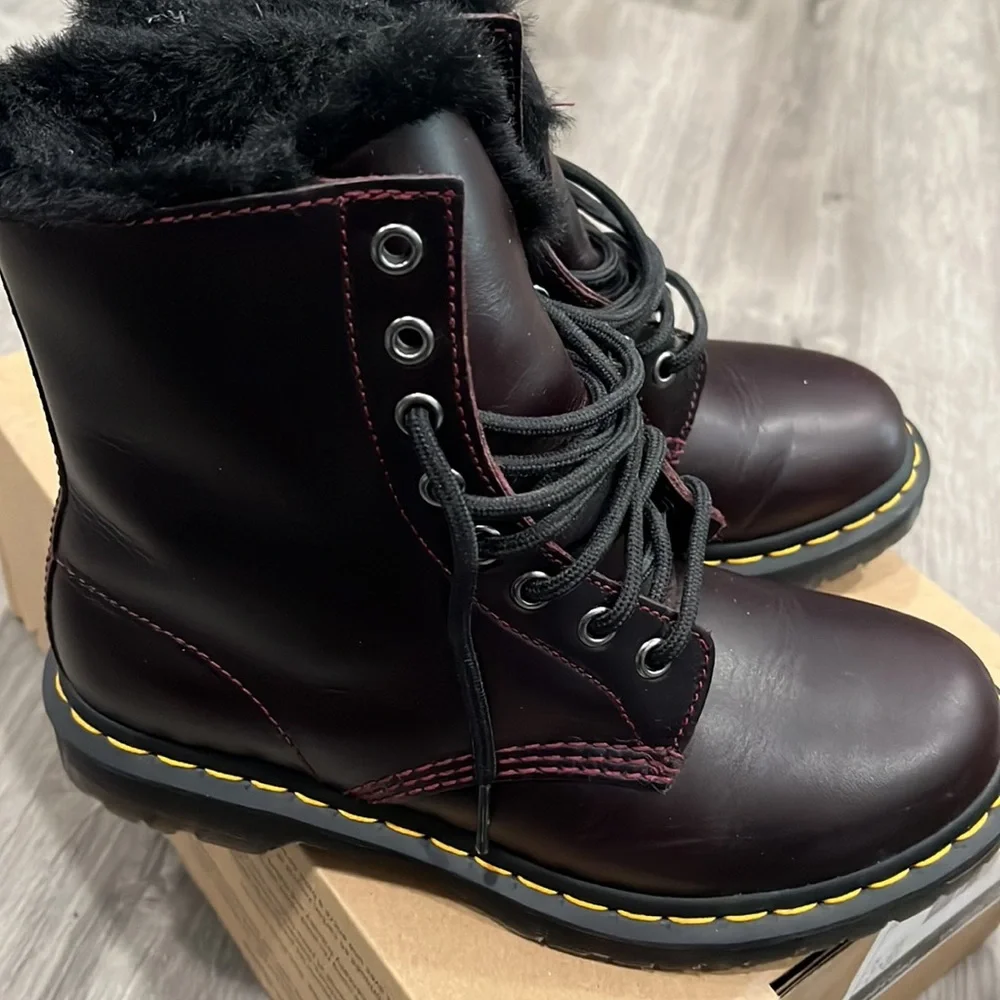 Doc Marten Serena Fur Lined Oxblood Boots - Picture 7 of 9